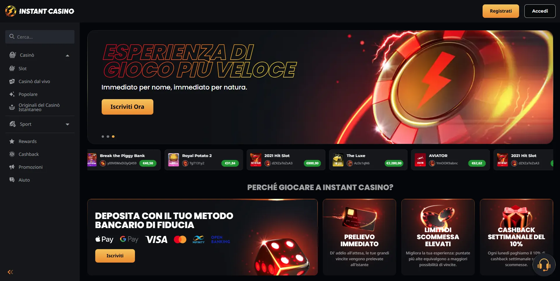 Instant casino – Gioco immediato Instant Casino